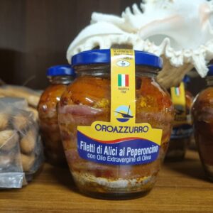 Filetti di Alici al peperoncino con Olio extravergine di Oliva Oro Azzurro